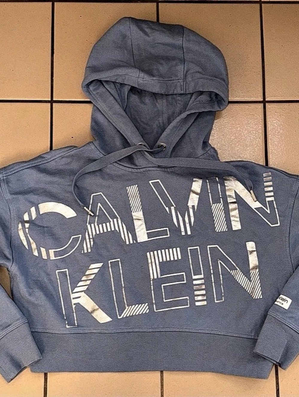 Calvin Klein Performance Logo Cropped Hoodie Blue Size Medium